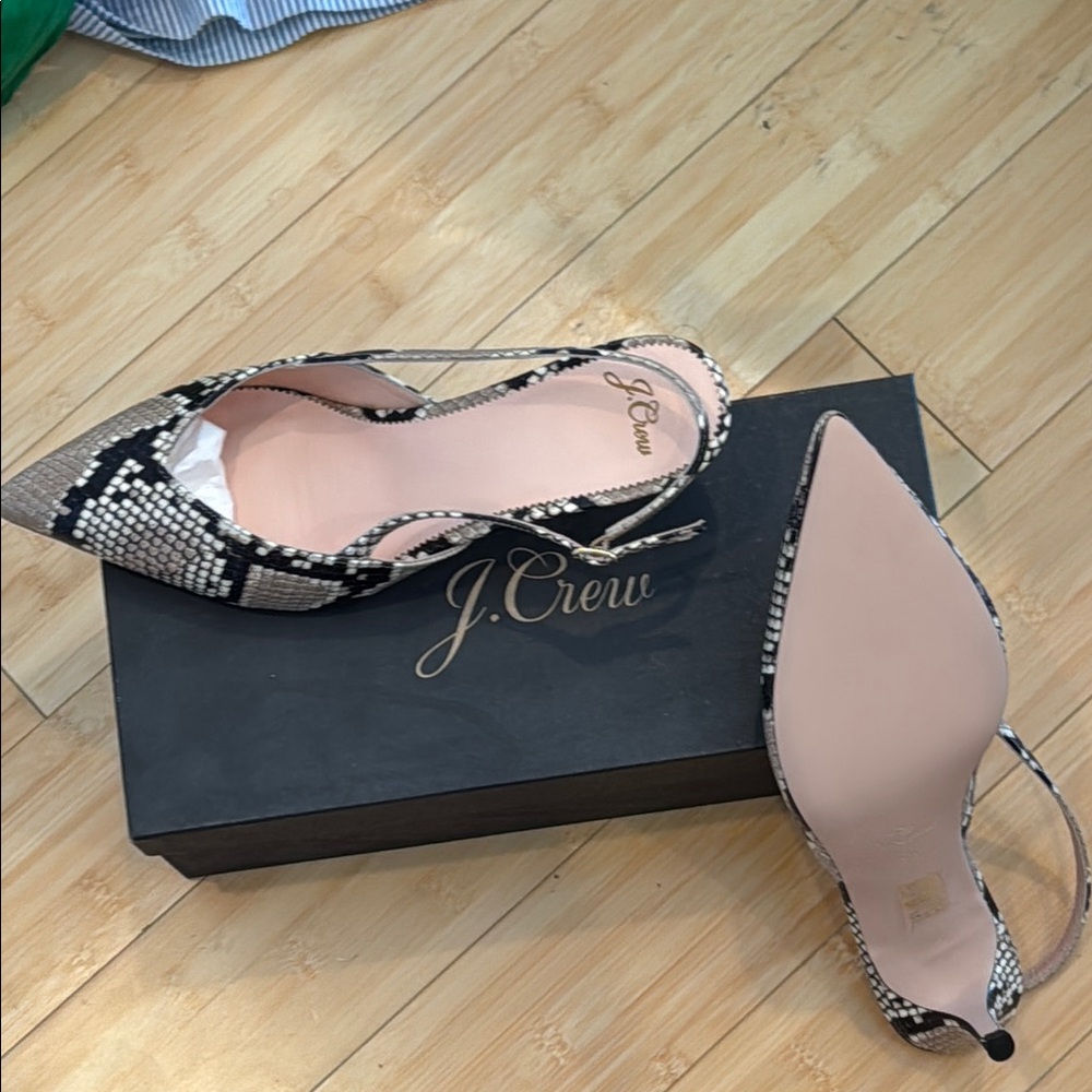 NEW! NEVER WORN! IN BOX! J. Crew Leather Snake Skin Slingback Sz 9.5